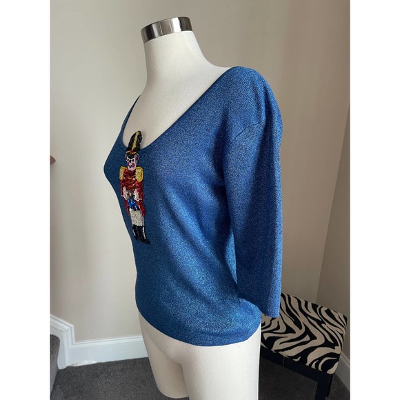 Blue sparkly little drummer boy ugly christmas sweater/top - Picture 5 of 9